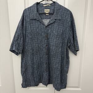 L.L. Bean Men’s XXL Blue Geometric Print Short Sleeve Button Camp Shirt Casual